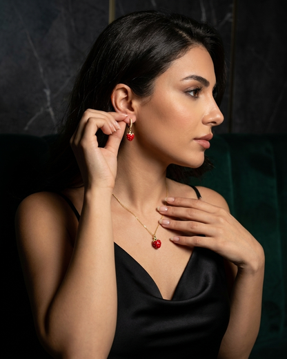 18K Gold Plated Sweet Strawberry Necklace & Earring Set