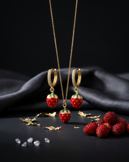 18K Gold Plated Sweet Strawberry Necklace & Earring Set