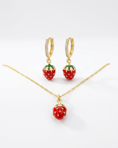 18K Gold Plated Sweet Strawberry Necklace & Earring Set